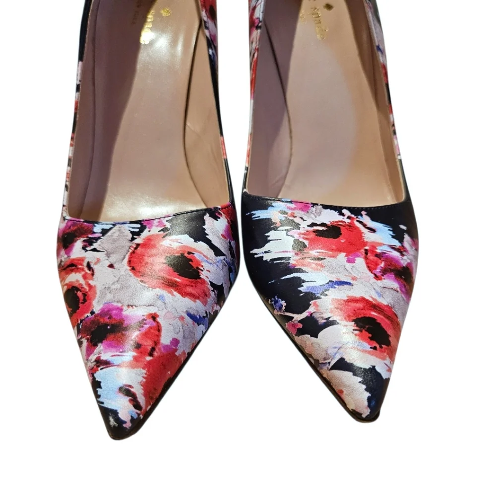 Kate Spade Leather Pumps Licorice Floral Made Italy Shoes Sz.9